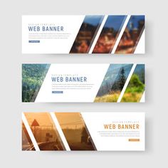 three horizontal banners with different images on them