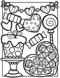 a coloring page with candy and candies