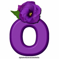 the letter o has a purple flower on it