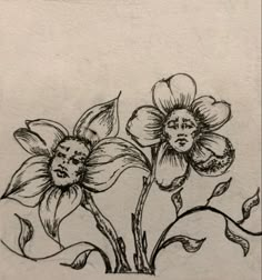 a drawing of two flowers in a vase