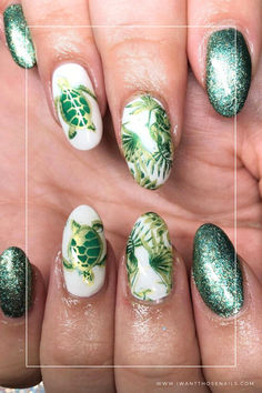 Turtle Nails Anime Nails, Green Beach, Turtle Love, Turtle Art, Beach Getaway