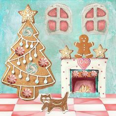 size: 16x16in Giclee Print: Gingerbread Land VII by Sasha : Gingerbread Illustration, Print Finishes, Xmas Ornaments, Gift Certificates, Gingerbread House, High Quality Art Prints, Find Art, Custom Framing, Framed Artwork