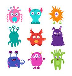 cartoon monsters with different colors and sizes