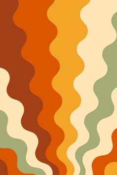 an abstract pattern with wavy lines in orange, green, yellow and brown colors on a white background