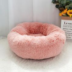 9itech Pet Dog Bed Warm Fleece Round Dog Kennel House Long Plush Winter Pets Dog Beds For Medium Large Dogs Cats Soft Sofa Cushion Mats - 9iTECH Plush Dog Bed, Round Dog Bed, Pet Artist, Donut Bed, Pet Kennels, Winter Cat, Pet Cushions, Soft Sofa, Material Bed