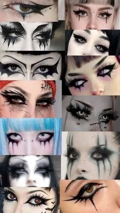 Glam Goth Makeup Looks, Makeup Ideas For Rock Concert, Goth Cat Eye Makeup, Gothic Makeup Inspiration, Punk Makeup Looks Eyes, 90s Alt Makeup, Traditional Goth Makeup Men, Punk Aesthetic Makeup, Horror Inspired Makeup