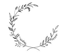 a black and white drawing of a wreath with leaves on it's sides, in the shape of a letter o