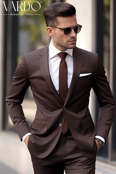 Formal Mens Suits Men Styles, Coat Pant Men Wedding, Tan Brown Suits For Men, Brown Coat Pant For Men, Men’s Wedding Suites, Coffee Suit Men, Men's Brown Suit, Mens Dark Brown Suit, Suits Color For Men