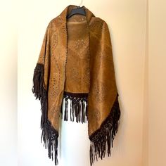 Coldwater Creek Suede Paisley Shawl 100% Leather Lazer Cut Details With Grommets Fringed Shawl Cape Brown One Size All Tags Are Missing Otherwise Excellent Used Condition Fast Shipping Bundle And Save! Paisley Shawl, Fringe Shawl, Lazer Cut, Poncho Cape, Coldwater Creek, Shawl, Cape, Paisley, Jackets For Women