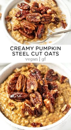 two bowls filled with creamy pumpkin steel cut oats