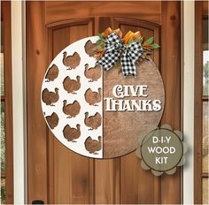 Make your door extra cute for thanksgiving with this "Give Thanks" door hanger kit. This kit includes wood round and all the wood pieces to make the look as shown. Just paint the wood pieces, glue them on the round; hang with a ribbon and display! (paint and ribbon not inluded) **Wood round is 1/4" thick birch plywood and wood layer pieces are 1/8" thick. Painting Tips: Use a roller with a high density sponge to make painting easier. Use a very light coat of paint so that it doesn't drip over the edges. You can also use a dry stencil brush. To help hold the small wood pieces steady while painting; lay down a strip or two of painters tape or masking tape. Lay the tape FACE UP on your table and secure at each end with another piece of tape. Stick the small pieces to the exposed tape and care Thick Painting, Tape Face, Winter Wood, Gnomes Crafts, Hello Winter, Light Coat, How To Make Paint, Wood Rounds, Painters Tape