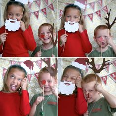 four pictures of children with santa's face on their faces and one is making a funny face