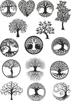 the tree of life symbols are shown in black and white