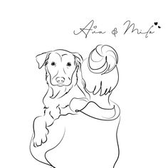 a black and white drawing of a dog with an angel on it's back