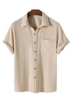 Corduroy Shirts, Collar Shirt Men, Half Shirts, Half Sleeve Shirts, Cool Outfits For Men, Mens Short Sleeve Shirt, Loose Shirts, Mens Casual