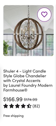 a chandelier with crystal accents is on sale for $ 69 99 at the furniture store