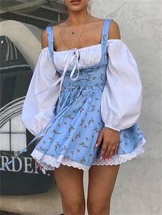 Printed Off-shoulder Lantern Sleeve Flare Mini Dress