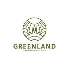 the logo for green land is made up of stylized shapes and lines, with an oval shape