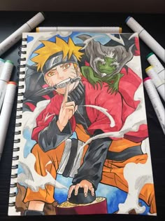 a drawing of naruto and sashirt