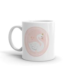 Glossy ceramic Swan Princess coffee mug. Colors include pink, white, and gold* glitter.  *Gold glitter refers to a digital image of gold glitter. See image for reference. No actual glitter will be applied to the mug. 🠯🠯 CLICK HERE FOR RELATED ITEMS 🠯🠯 https://www.etsy.com/shop/PrintedHearts?ref=l2-shopheader-name&search_query=0033 Microwave and dishwasher safe * Ceramic * Dishwasher and microwave safe * White and glossy Due to the nature of this printed item it is not returnable. If you have any questions please contact me. Swan Baby Shower, Ceramic Swan, Princess Gifts, Swan Princess, Gold Girl, Glitter Gold, Gifts In A Mug, Gift Registry, Digital Image