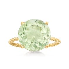 PRICES MAY VARY. Polished 14kt yellow gold prasiolite ring for women. 4.50 carat round prasiolite. 1/2" wide. Size 6. Includes jewelry presentation box. 14KT YELLOW GOLD AND PRASIOLITE ROPE RING: A refreshing and refined look! A lush, pale green 4.50 carat green prasiolite in a four-prong setting sits atop a delicately twisted rope of 14kt yellow gold. ROSS-SIMONS QUALITY: Treat yourself to the luxury and beauty of Ross-Simons fine jewelry. Whether in 14kt gold, 18kt gold, or gorgeous sterling s Prasiolite Ring, Byzantine Necklace, Black Diamond Earrings Studs, Rope Ring, Slice Of Heaven, Front Back Earrings, Rope Rings, London Blue Topaz Ring, Gold Bead Necklace