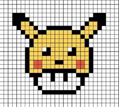 A pixel art template of a Mario mushroom themed as Pikachu from Pokémon. Pixel Art Cute Kawaii, Pixel Art Kirby, Pixel Art Animals, Pixel Pokemon, Easy Perler Bead Patterns, Pixel Art Pokemon