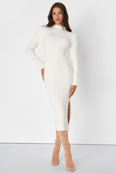 Irresistible Feelings Ivory Fuzzy Knit Midi Sweater Dress Best Dress Websites, White Sweater Dress Outfit, Sweater Dress Outfit Ideas, Plush Dress, Ivory Sweater Dress, Cozy Sweater Dress, White Sweater Dress, Midi Sweater Dress, Sweater Dress Outfit