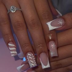 Ongles Bling Bling, Unghie Sfumate, Candy Cane Nails, French Acrylic Nails