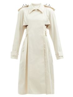 Gender Affirming, Matthew M Williams, White Trench Coat, Womens Dress Coats, White Studs, Women Coats, Sketchbook Inspiration, Coat Outfits