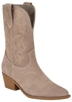 PRICES MAY VARY. The Nine West Yodown Western boot is a cowboy inspired silhouette with a sexy trendy twist. This boot hits you at mid-calf and features classic western style embroidery. The deep V on the boot shaft sets this boot apart from the rest. Almond Toe Pull on Closure 1.97" Heel Height Formal Western Wear Woman, Cowboy Boots With Dress, Ankle Cowboy Boots Outfit, Cowgirl Fits, Women Cowboy Boots, Short Cowboy Boots, Dresses With Cowboy Boots, Ankle Cowboy Boots, Western Wear For Women