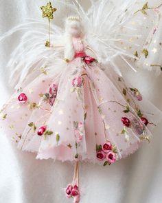 Handmade fairy decorations, to sit atop the tree or hang from the branches or to hang all year round in your home. Fairy Decorations, Beaded Tiara, Fairy Bride, Rose Tree, Feather Angel Wings