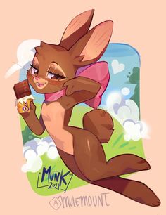 a cartoon bunny running with a donut in her hand and the words munk on it