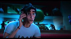 a cartoon character talking on a cell phone in the animated version of life is strange