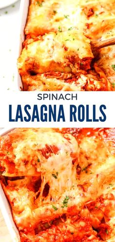 spinach lasagna rolls in a white casserole dish