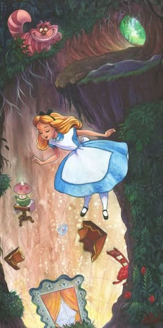 Down the Rabbit Hole - Michael Godard Art Gallery Disney Princess Zodiac Signs, Disney Princess Zodiac, Alice In Wonderland Artwork, Wonderland Artwork, Alice In Wonderland Aesthetic, Disney Characters Wallpaper, New Wallpaper Iphone, Wallpaper Iphone Disney Princess, Disney Fine Art