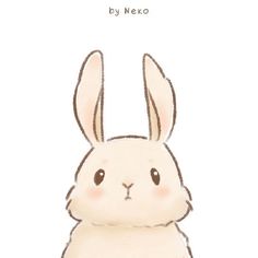 a drawing of a white rabbit with brown eyes and ears, sitting in front of a white background