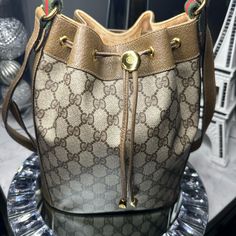 Coated Canvas 100% Authentic Excellent Condition Small Tear On Pull Strap Material But Strap Itself Is Intact 10x10 Gucci Bucket Bag, Bags Vintage, Gucci Bags, Vintage Gucci, Gucci Bag, Body Jewelry, Bucket Bag, Shoulder Bags, Bag Lady