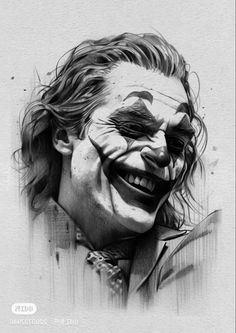 a drawing of the joker in black and white