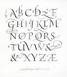 the upper and lower letters of an old english alphabet, with cursive writing