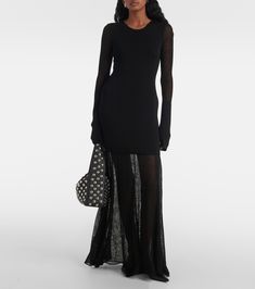 Anita knitted maxi dress in black - Proenza Schouler | Mytheresa Elegant Stretch Knit Maxi Dress, Stretch Knit Maxi Dress For Party, Fitted Knit Maxi Dress For Party, Chic Knit Maxi Dress For Parties, Elegant Knit Maxi Dress, Chic Knit Evening Dresses, Elegant Knit Maxi Dress For Spring, Fall Evening Viscose Maxi Dress, Long Knit Party Dress