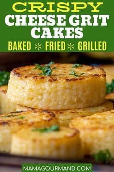 crispy cheese grit cakes are baked and grilled