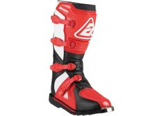 a pair of red and white motorcycle boots