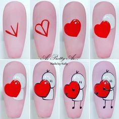 Cartoon Nail Designs, Kutek Disney, Girly Acrylic, Art Deco Nails, Valentine Nail Art, Nail Drawing, Nail Techniques, Nail Art For Beginners