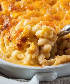 a casserole dish with macaroni and cheese