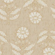 a beige and white wallpaper with flowers on it