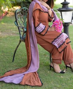 Color Combination With Brown, Combination With Brown, Suits Pattern, Simple Indian Suits, Punjabi Suit Neck Designs, Suit Neck Designs, Simple Suit, Bridal Suit