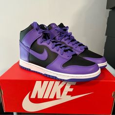 Nike Dunk Hi Retro Bttys Psychic Purple Dv0829-500 Mens Size 9.5 Women’s Size 11 Brand New With Box Purple Shoes Men, Purple Dunks, Shoe Essentials, Fire Shoes, Neon Shoes, Yellow Nikes, Shoe Ideas, All Nike Shoes, Purple Nikes