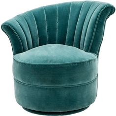 a green velvet chair with curved back and foot rests on a white background, it's upholstered to the floor