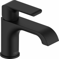 a black faucet with the word delta on it