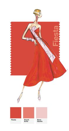 a drawing of a woman in a red dress with a ribbon around her neck and the words fiesta written on it